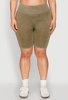 Womens Plus Size Mineral Wash Biker Shorts, Green, Size 2X-3X