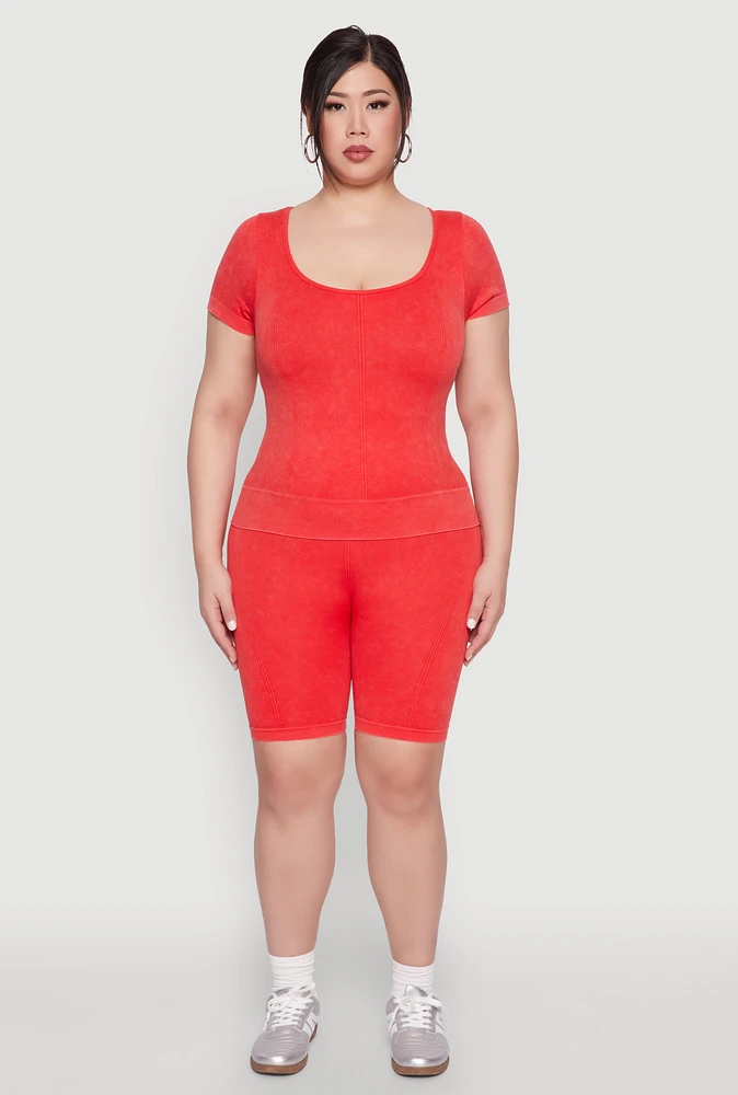 Womens Plus Size Mineral Wash Biker Shorts, Red, Size 2X-3X