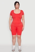 Womens Plus Size Mineral Wash Biker Shorts, Red, Size 2X-3X