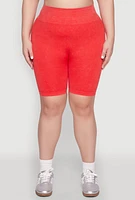 Womens Plus Size Mineral Wash Biker Shorts, Red, Size 2X-3X