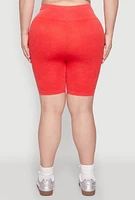 Womens Plus Size Mineral Wash Biker Shorts, Red, Size 2X-3X