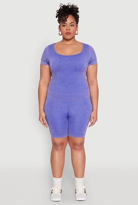 Womens Plus Mineral Wash Biker Shorts,