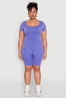 Womens Plus Size Mineral Wash Biker Shorts, Purple, Size 2X-3X