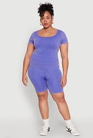 Womens Plus Size Mineral Wash Biker Shorts, Purple, Size 2X-3X