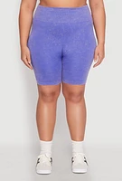 Womens Plus Size Mineral Wash Biker Shorts, Purple, Size 2X-3X