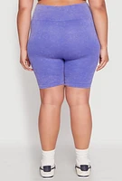 Womens Plus Size Mineral Wash Biker Shorts, Purple, Size 2X-3X