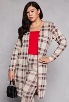 Womens Plus Size Plaid Side Slit Duster, Multi, Size 2X