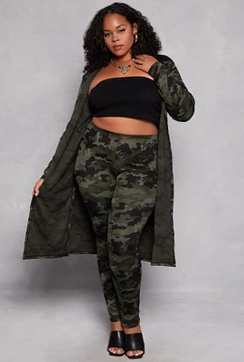 Womens Plus Size Camo Print Duster, Green, Size 1X