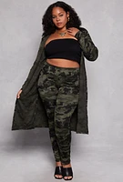 Womens Plus Size Camo Print Duster, Green, Size 1X