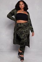 Womens Plus Size Camo Print Duster, Green, Size 1X