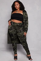 Womens Plus Camo Print Pull On Pants, Green,