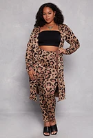 Womens Plus Size Leopard Print Duster, Brown, Size 2X