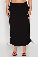 Womens Plus Nylon Toggle Drawstring Maxi Skirt,