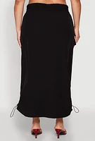 Womens Plus Nylon Toggle Drawstring Maxi Skirt,