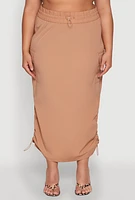 Womens Plus Size Nylon Toggle Drawstring Maxi Skirt, Khaki, Size 1X
