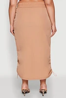 Womens Plus Size Nylon Toggle Drawstring Maxi Skirt, Khaki, Size 1X