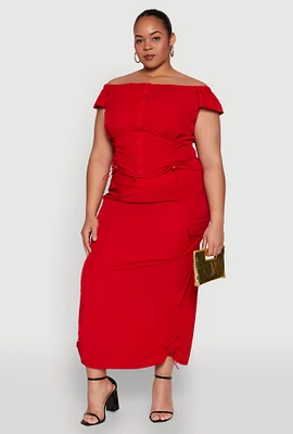 Womens Plus Size Nylon Toggle Drawstring Maxi Skirt, Red, Size 2X