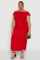 Womens Plus Size Nylon Toggle Drawstring Maxi Skirt, Red, Size 2X