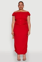 Womens Plus Size Nylon Toggle Drawstring Maxi Skirt, Red, Size 2X