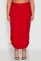 Womens Plus Size Nylon Toggle Drawstring Maxi Skirt, Red, Size 2X