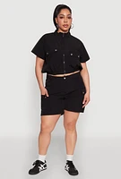 Womens Plus Nylon Utility Zip Front Top, 3X