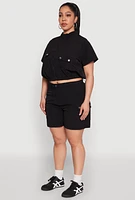 Womens Plus Nylon Utility Zip Front Top, 3X