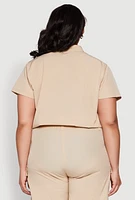 Womens Plus Size Nylon Utility Zip Front Top, Beige, Size 3X