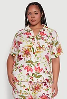 Womens Plus Floral Print Button Front Shirt, Multi,