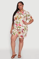 Womens Plus Floral Print Button Front Shirt, Multi,