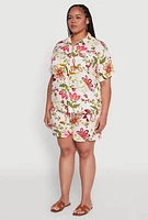 Womens Plus Floral Print Button Front Shirt, Multi,