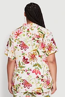 Womens Plus Floral Print Button Front Shirt, Multi,