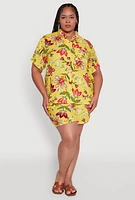 Womens Plus Size Floral Print Button Front Shirt, Multi, Size 2X