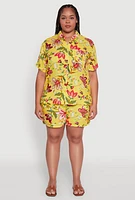Womens Plus Size Floral Print Button Front Shirt, Multi, Size 2X