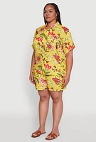 Womens Plus Size Floral Print Button Front Shirt, Multi, Size 2X