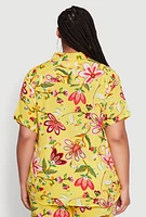 Womens Plus Size Floral Print Button Front Shirt, Multi, Size 2X