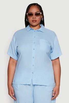 Womens Plus Classic Fit Button Front Short Sleeve Shirt,