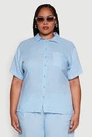 Womens Plus Classic Fit Button Front Short Sleeve Shirt,