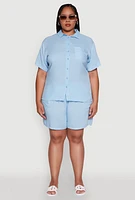Womens Plus Classic Fit Button Front Short Sleeve Shirt,