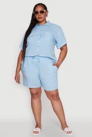Womens Plus Classic Fit Button Front Short Sleeve Shirt,