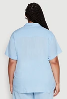 Womens Plus Classic Fit Button Front Short Sleeve Shirt,