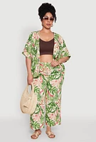 Womens Plus Size Tropical Leaf Print Kimono with Open Front Classic Fit, Multi, Size 3X