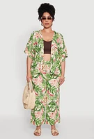 Womens Plus Size Tropical Leaf Print Kimono with Open Front Classic Fit, Multi, Size 3X
