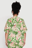 Womens Plus Size Tropical Leaf Print Kimono with Open Front Classic Fit, Multi, Size 3X