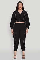 Womens Plus Cargo Pocket Sleeve Cropped Track Jacket,