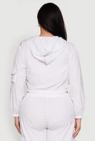 Womens Plus Size Cargo Pocket Sleeve Cropped Track Jacket, White, Size 2X