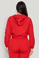 Womens Plus Size Cargo Pocket Sleeve Cropped Track Jacket, Red, Size 3X