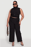 Womens Plus Sleeveless Utility Zip Front Top,