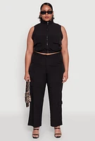 Womens Plus Sleeveless Utility Zip Front Top,