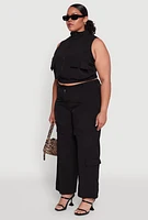 Womens Plus Sleeveless Utility Zip Front Top,