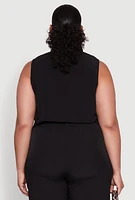 Womens Plus Sleeveless Utility Zip Front Top,